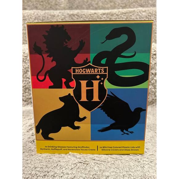 Harry Potter Pop Can Glasses with Lids and Straws - House Crests - BRAND NEW - Picture 4 of 6